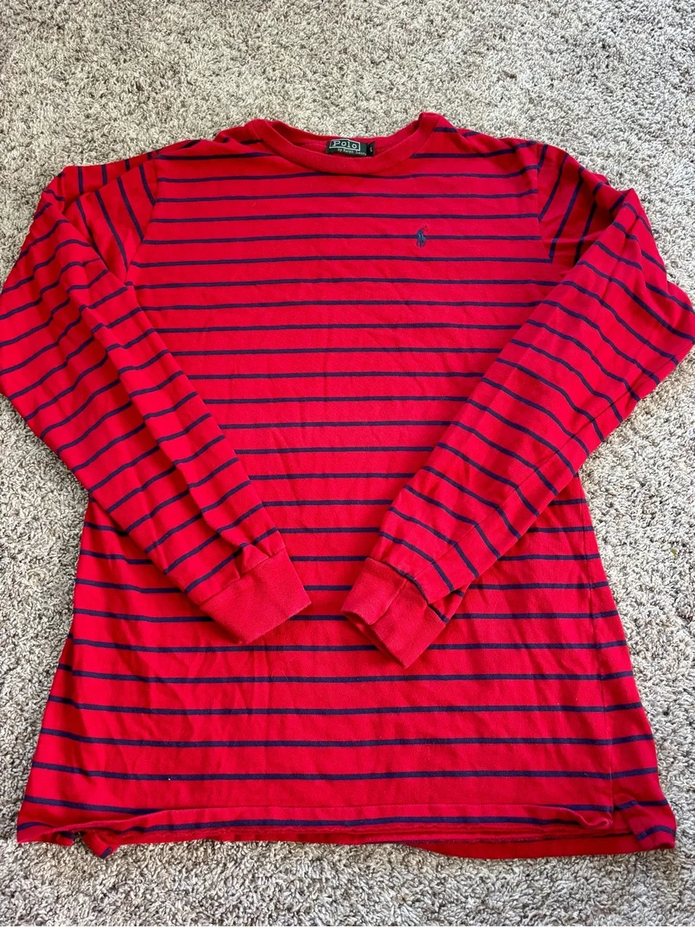 VTG 80s Polo Ralph Lauren Boys XL Striped Long Sleeve Tee Red Blue Made in USA